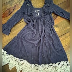 ✨👗Blue Long Sleeve Dress with Lace Trim